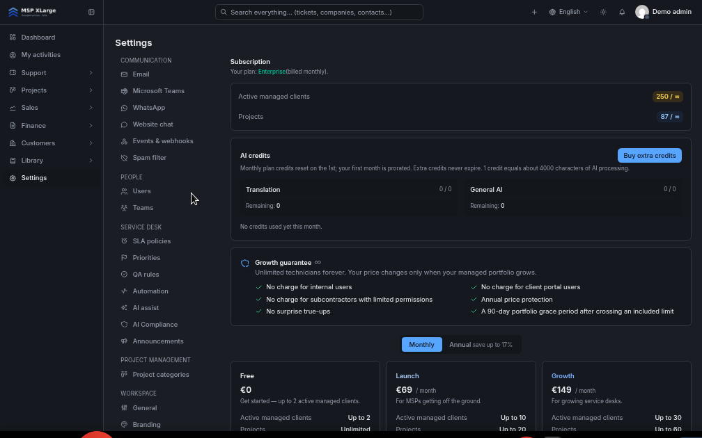 Xcellerate OPS subscription page showing the growth guarantee and pricing tiers